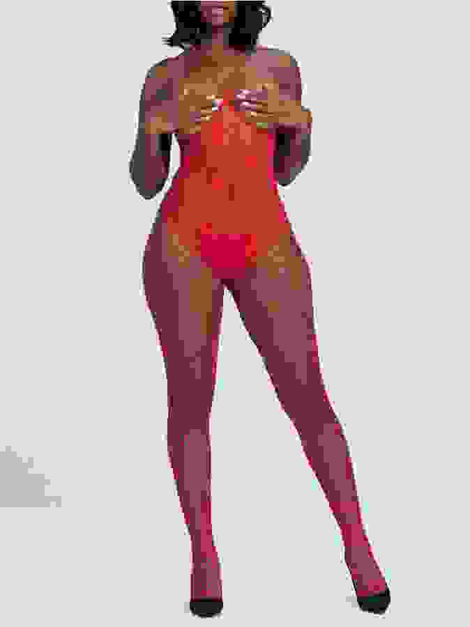 Lovehoney Treasure Chest Fishnet Bodystocking, Red, hi-res